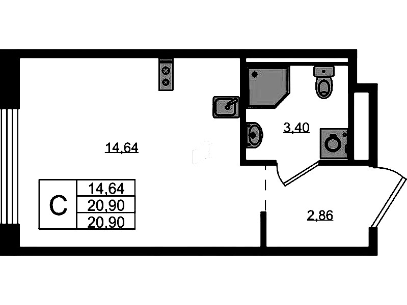 Квартира студия 20.9 м², 7/12 эт., ЖК «GloraX Новоселье»